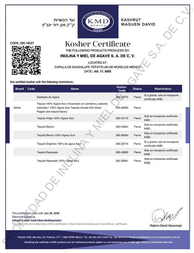 KMD Kosher Certificate